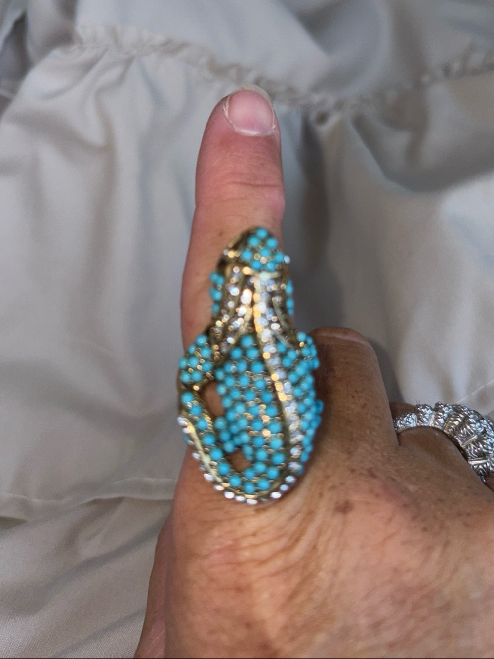 Kenneth Lane RETIRED Turquoise Crystal Lizard cocktail Ring - Blue Gold-Tone